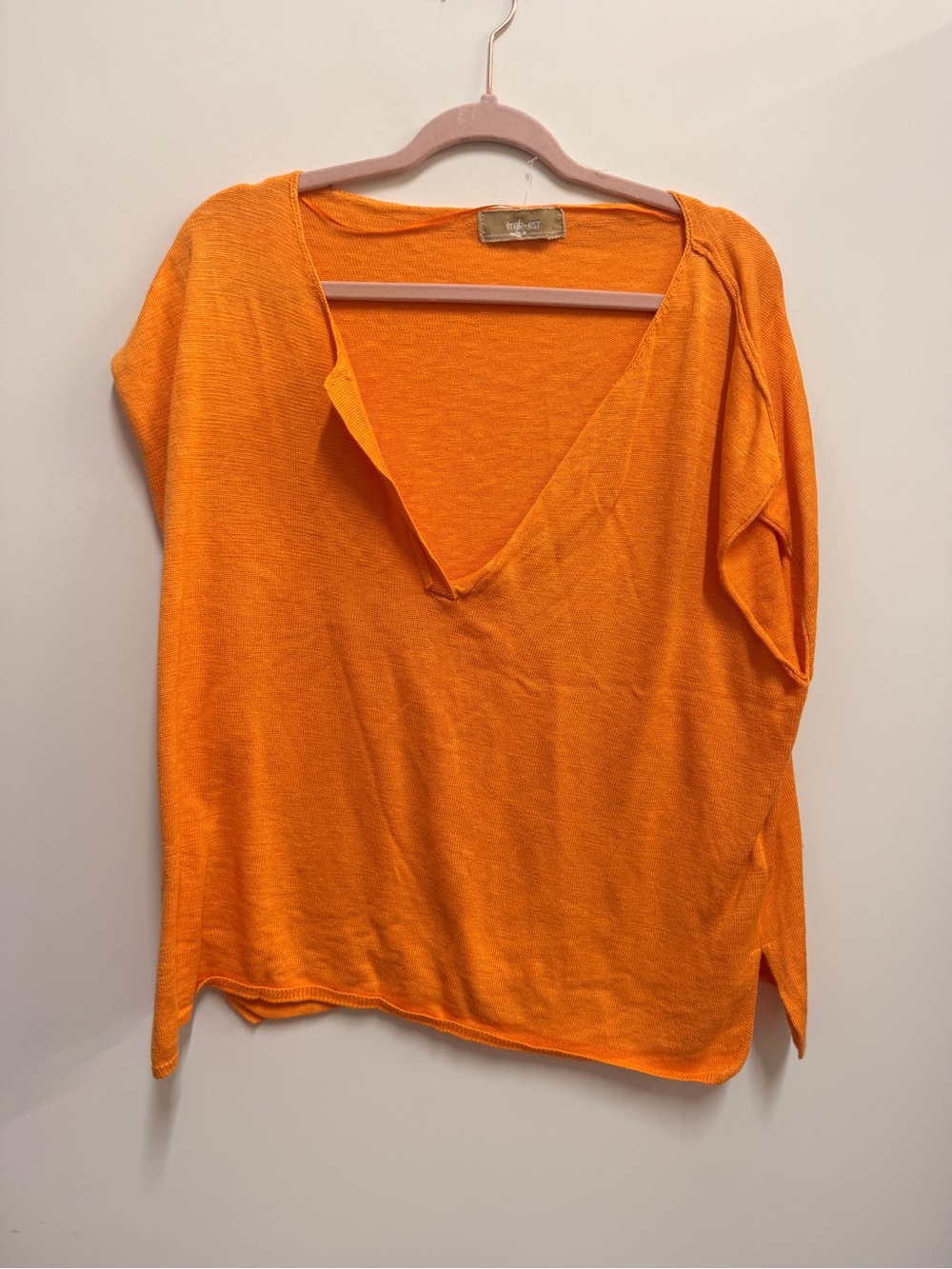Free People Bright Orange V-Neck Pullover Top